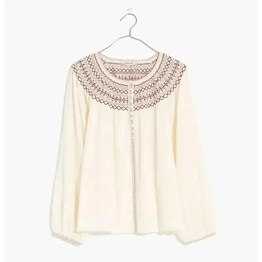 Madewell Embroidered Crinkle-Cotton Button Up Women's XXS - Picture 1 of 5